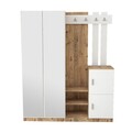 Dulap cu pantofar, cuier si oglinda DD8-AW, Locelso, 147.2x37.5x179.7 cm, PAL, natural/alb