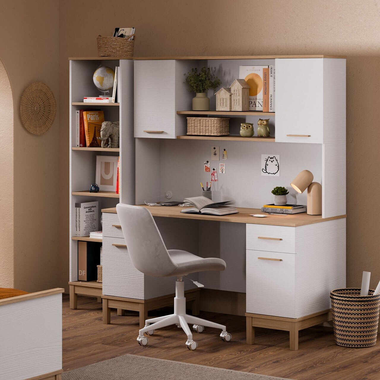 Birou, Hanah Home, Etto, 150x77.15x65 cm, PAL MELAMINAT, Lemn / Stejar alb — imaginea 2
