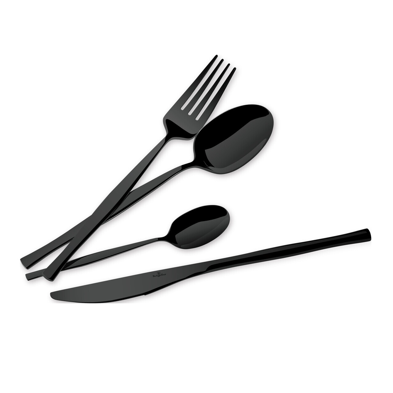 Set tacamuri 24 piese Berlinger Haus, Matte Black, model patrat, inox, negru - view 2