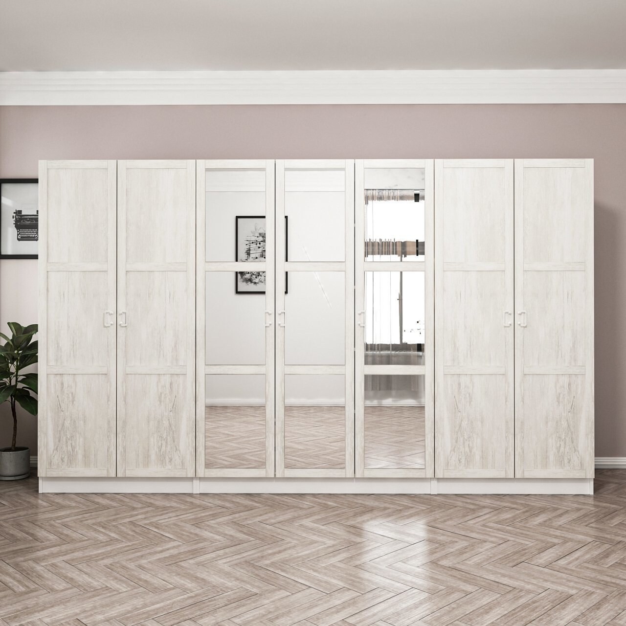 Dulap pentru haine, Minerva, Kale Country, 315x210x52 cm, PAL, Alb - 1 | YEO