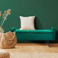 Bancheta cu spatiu pentru depozitare Venlo, Homla, 96x39x45 cm, catifea din poliester/metal/MDF, verde/negru
