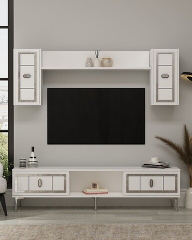 Comoda TV, Hanah Home, Orion, 150x44.6x29.6 cm, PAL , Alb / Argintiu