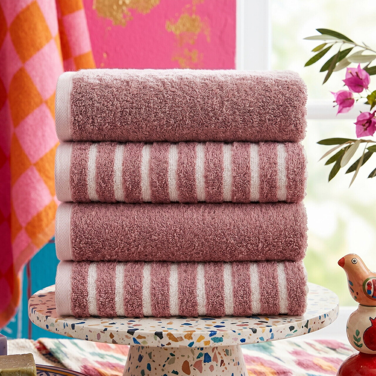 Set prosoape, L'essentiel Maison, Stripe Melange, Bumbac, Roz — imaginea 2