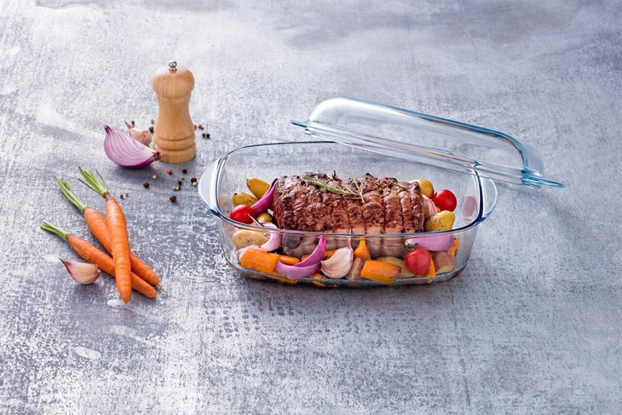 Vas dreptunghiular cu capac, din sticla termorezistenta, 2,9L + 1,6L, "Slow Cook" - Pyrex - imagine 2