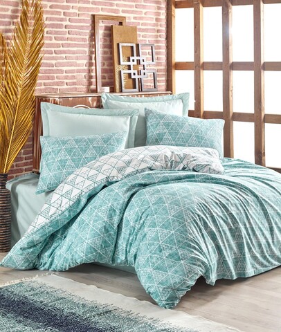 Lenjerie de pat dubla super king (fr), sole - mint, cotton box, bumbac ranforce