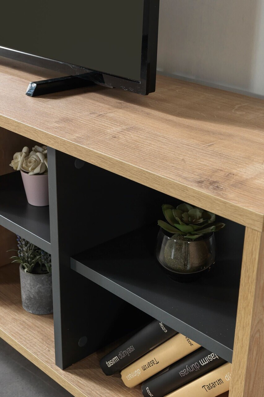 Comoda TV, Hanah Home, Şile 3609, 160x60x35 cm, PAL, Stejar safir / Antracit — imaginea 6