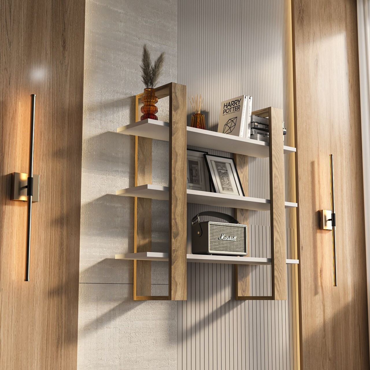 Raft de perete, Zena Home, Suno, Oud Stejar / Alb - 2 | YEO