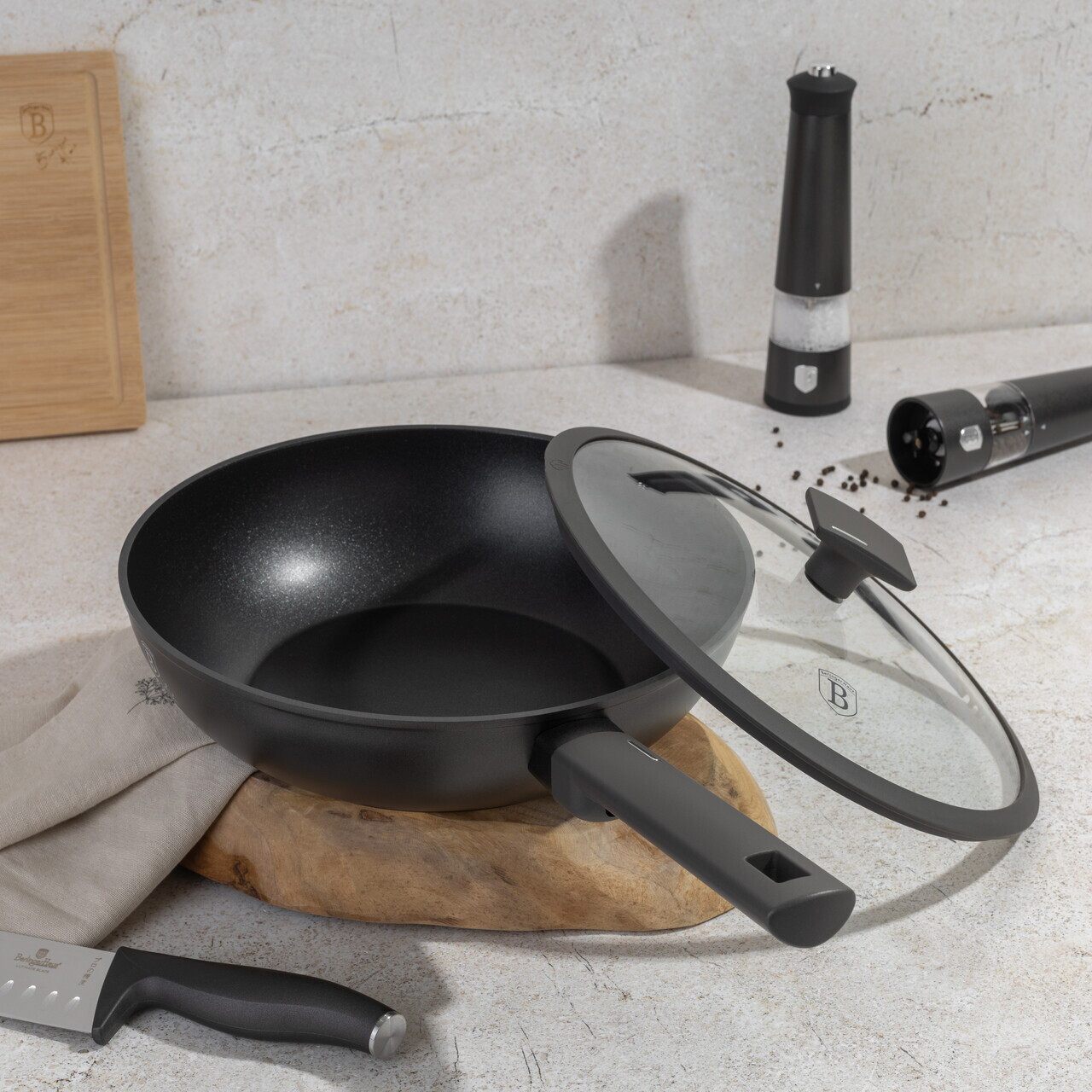 Tigaie Wok cu capac Berlinger Haus, Anthracite, 28 cm, 3.2 L, aluminiu forjat, antracit mat - imagine 6