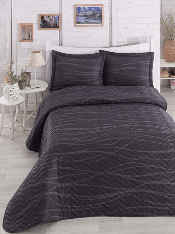 Set cuvertura matlasata dubla 3 piese, Verda - Grey, EnLora Home, 65% bumbac/35% poliester