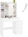 Masa de toaleta cu  oglinda cu LED-uri / masuta dressing, Vasagle, 97.5x40x145  cm, PAL, alb