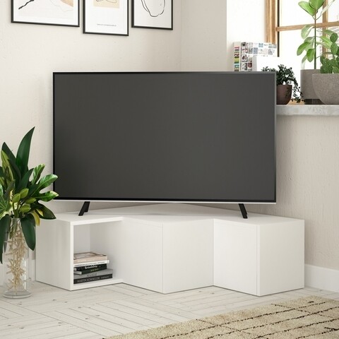 Comoda TV Compact, Decortie, 90x92x32 cm, alb Comode