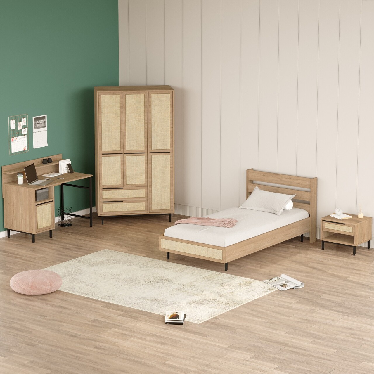 Set dormitor pentru copii, Locelso, ON24-SU, Stejar