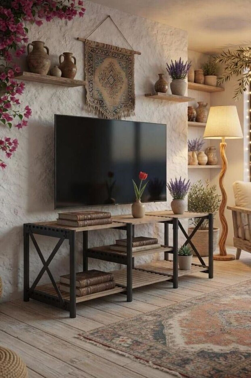 Comoda TV, Hanah Home, TV Unit Shelf, 110x40x38 cm, PLASTIC LEMN, Negru — imaginea 2