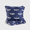 Lenjerie de pat King Size, Devika, Homla, 3 piese, 200x220 cm, bumbac satinat, albastru/alb