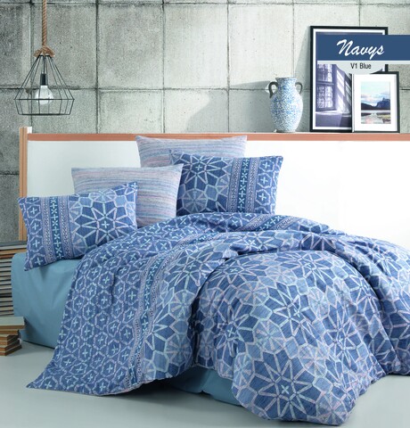Lenjerie de pat dubla Navy Blue, Majoli Home Collection, 4 piese, 240x260 cm, bumbac ranforce, multicolor