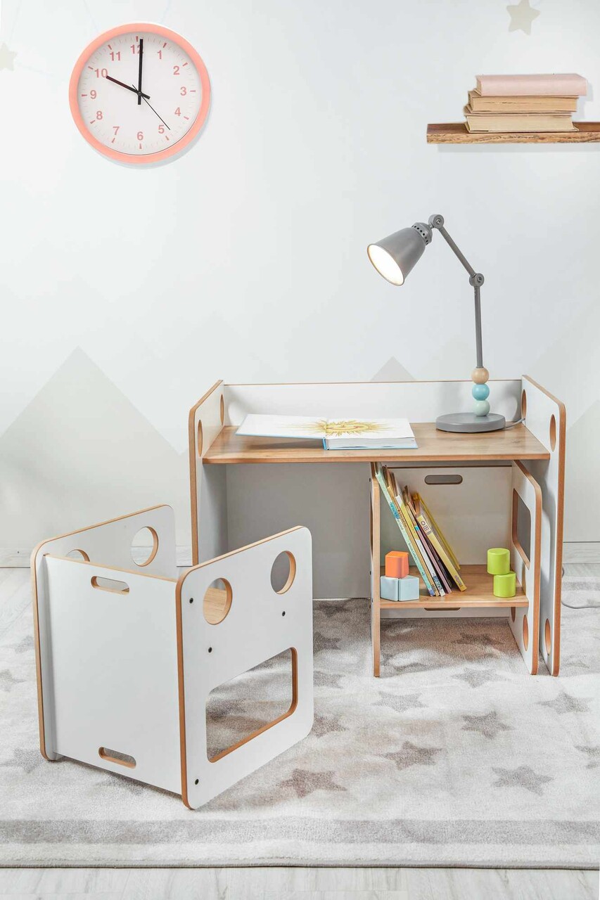 Set masa si scaun pentru copii, Hanah Home, Goldfinch 2, Alb / Natural - imagine 6