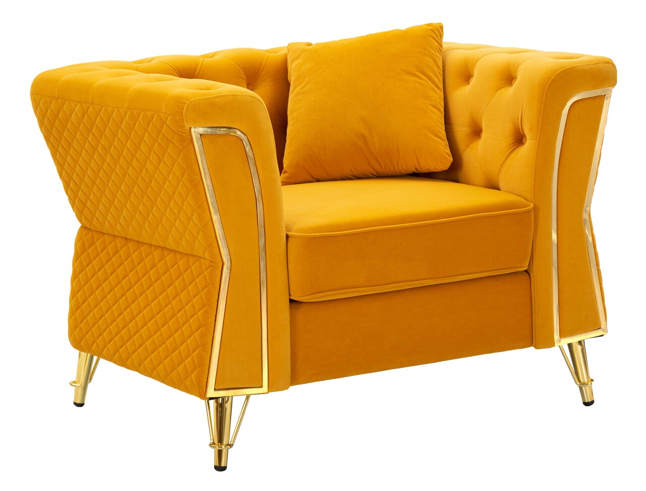 Fotoliu cu perna decorativa Emy, Mauro Ferretti, 104x83x76 cm, eucalipt/pin/catifea, galben mustar/auriu
