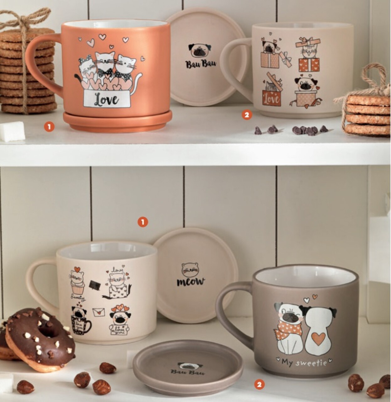 Set 2 cani, Cats, Brandani, 10x9 cm, portelan New Bone China