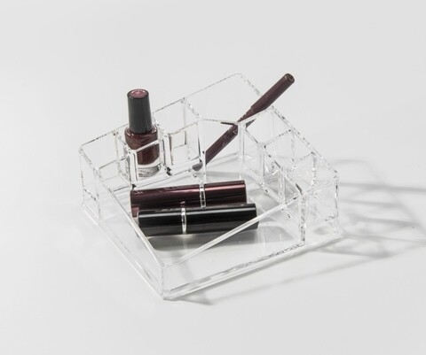 Organizator pentru cosmetice Compactor, 8 compartimente, 14x14x7.2 cm, transparent