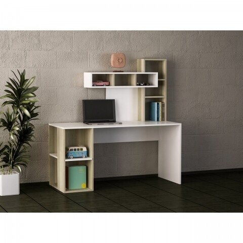 Birou Wooden Art, Coral White Cordoba, 140×153.8×60 cm mezoni.ro