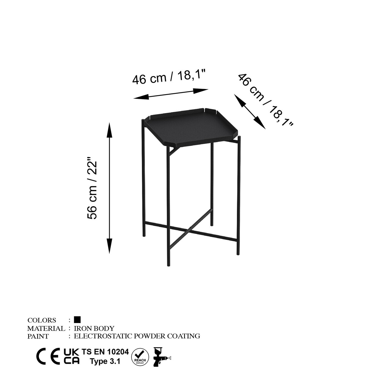 Masuta de cafea, Cerritos, Shb-008, 46x56x46 cm, Metal, Negru