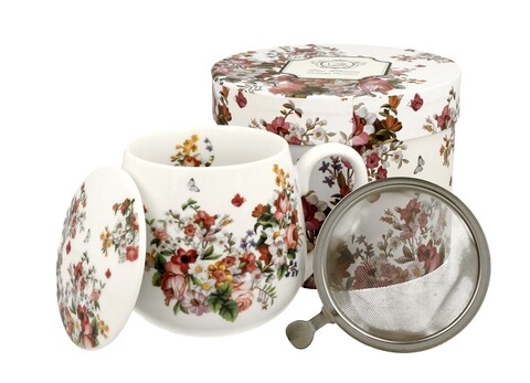 Cana cu infuzor, DUO, Vintage Flowers, 430 ml, portelan, multicolor