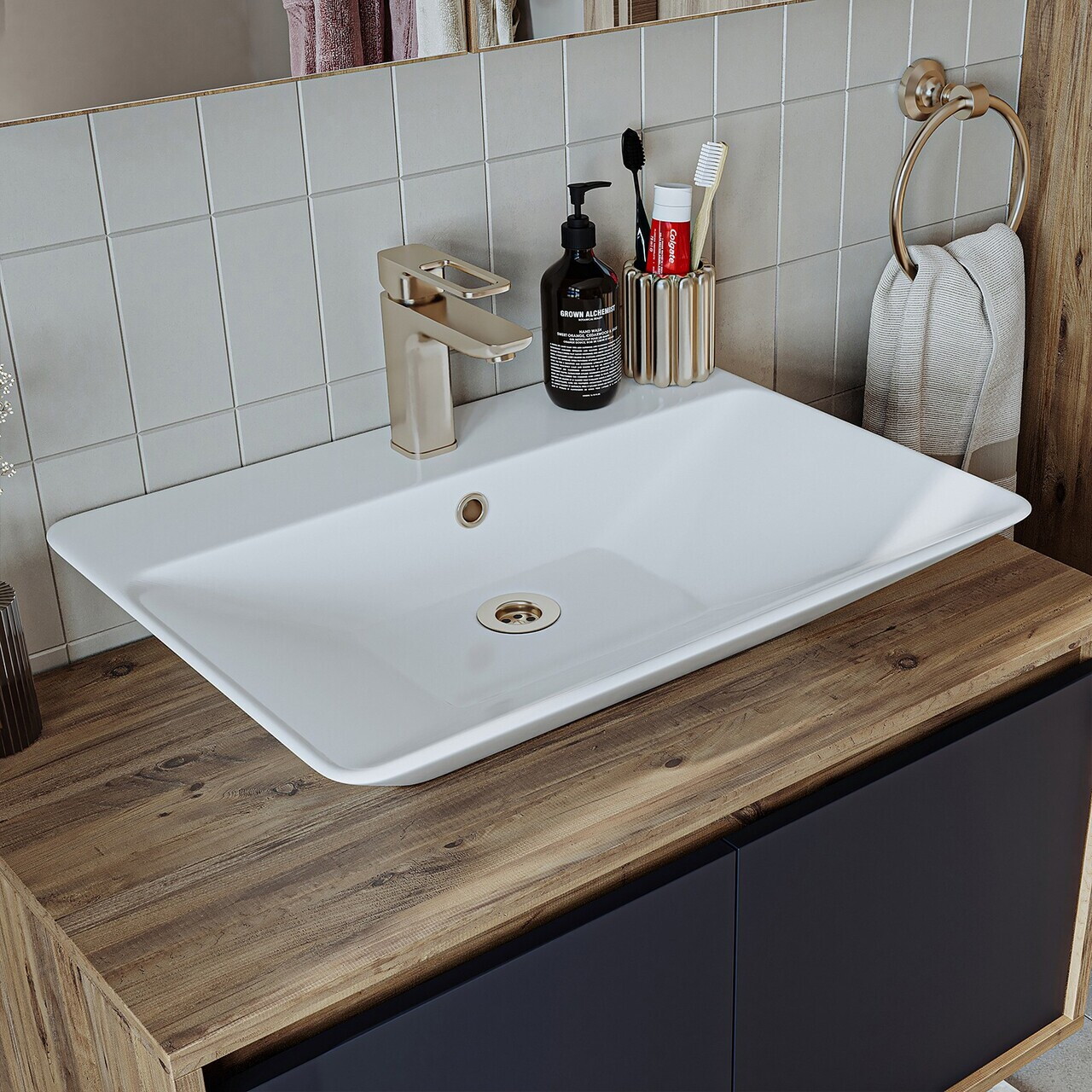 Dulap de baie cu chiuvetă, Hanah Home, 1706, 85x58x45 cm, MDF-LAM, Pin Atlantic / Antracit — imaginea 5