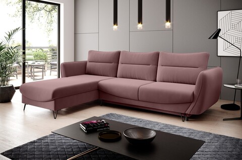 Coltar extensibil stanga 3 locuri ELTAP, LT-24VE, Silva, 276x201x100 cm, lemn/poliester, roz inchis