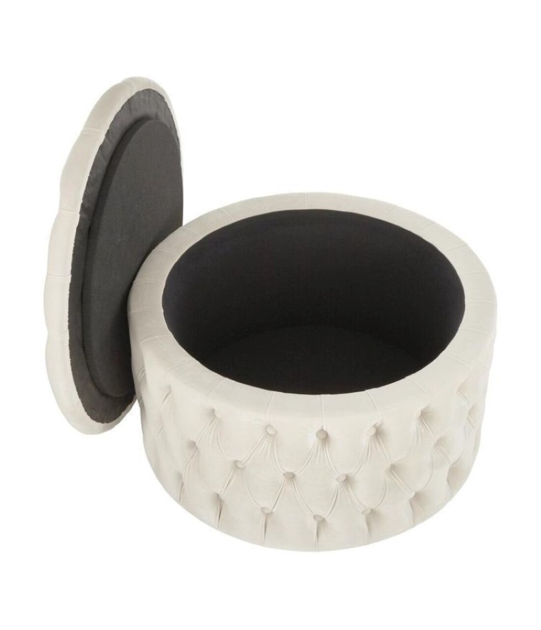 Taburet, Qunef, Nilka Kapitone Pouffe, 70x70 cm, Cadru: 100% MDF, Alb