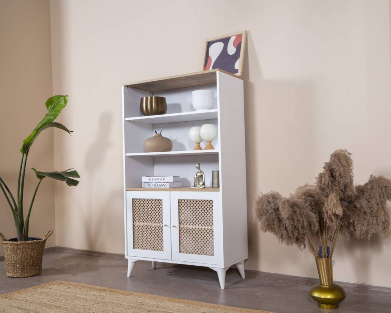 Corp biblioteca, Wolina, Goose, 90x158x41 cm, Stejar alb - 2 | YEO