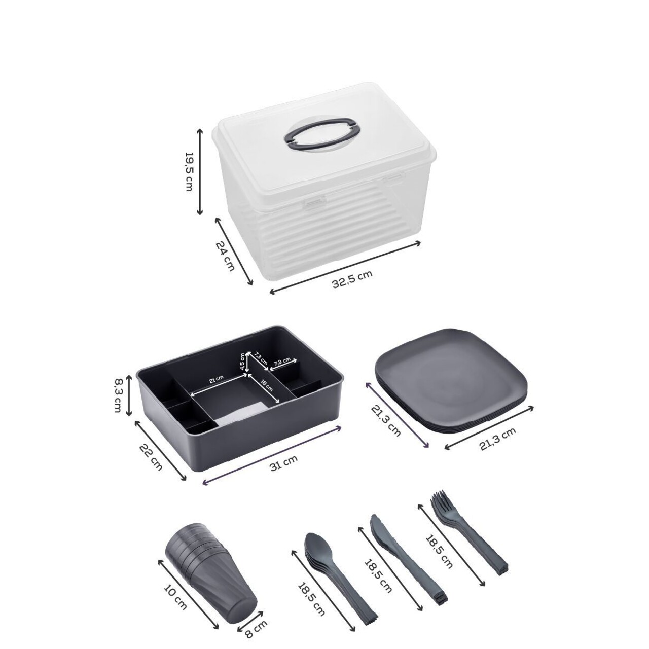 Set de picnic, Hermia, 964FRM6102, Dimensiune furculiță: 18,5 cm (6 bucăți), Antracit - imagine 3