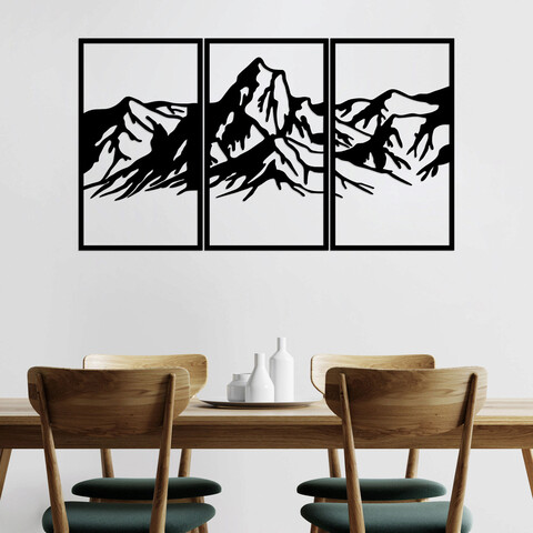 Decoratiune de perete, mountain 4, metal, 42 x 72 cm, 3 piese, negru