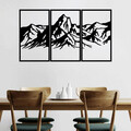 Decoratiune de perete, Mountain 4, Metal, 42 x 72 cm, 3 piese, Negru