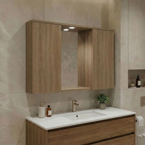 Dulap de baie cu oglindă, Hanah Home, Purus Desna 100, Stejar Sonomo