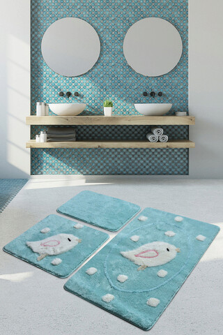 Set covoraș de baie (3 bucăți), chilai, birdie, fibre acrilice, verde menta