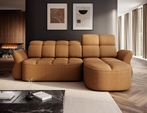 Coltar extensibil dreapta 3 locuri ELTAP, Beneth, 301x185x115 cm, lemn/poliester, mustar
