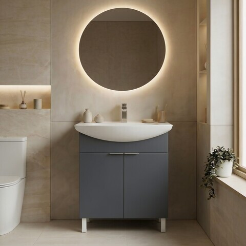 Dulap de baie cu chiuvetă, Hanah Home, Purus 65, Antracit mat
