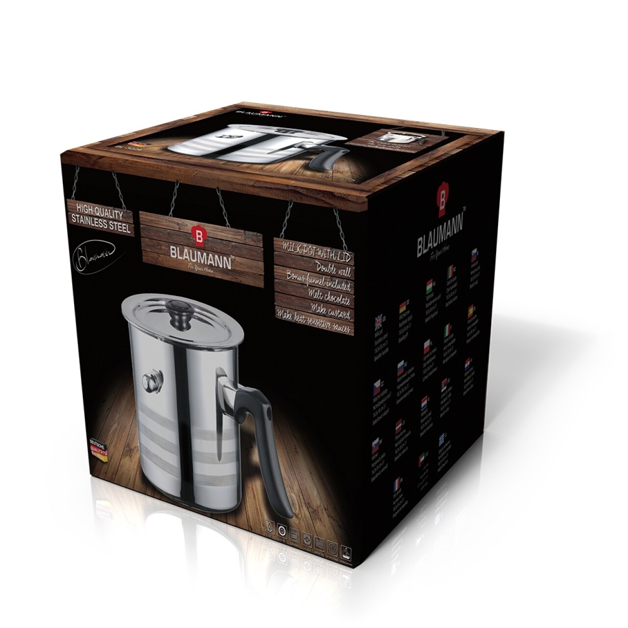 Oala pentru fiert lapte cu capac si avertizare sonoră, Blaumann, 2.5 l, inox, argintiu