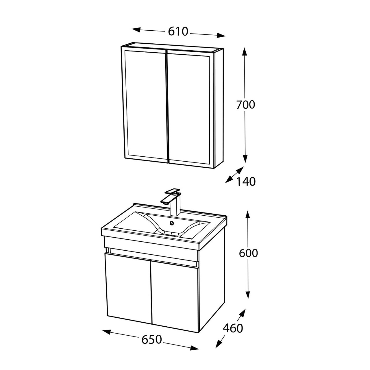 Set mobilier de baie (2 piese), Hanah Home, Foresta 65, Alb mat - view 6