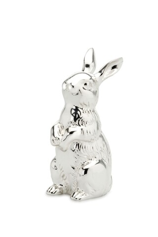 Decoratiune Cute Rabbit, Hermann Bauer, H12 cm, argintiu