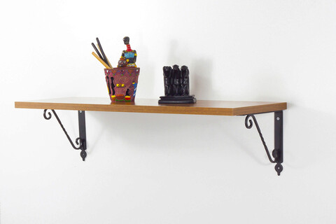 Raft de perete, decormet, senfoni ferforje, 72x25x20 cm, nuc
