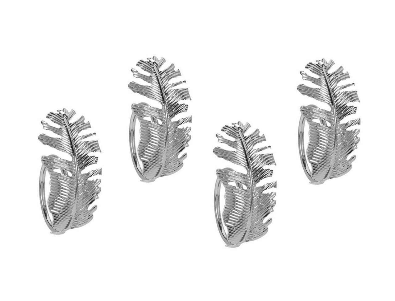 Set 4 inele pentru servetele Leaf V1, 4.5 x 3 cm, metal, argintiu