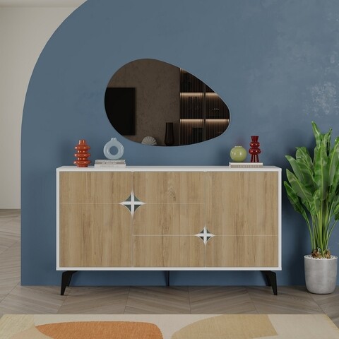 Consola, Decortie, Spark, 140 x 79.3 x 35 cm, pal melaminat, alb/stejar 140