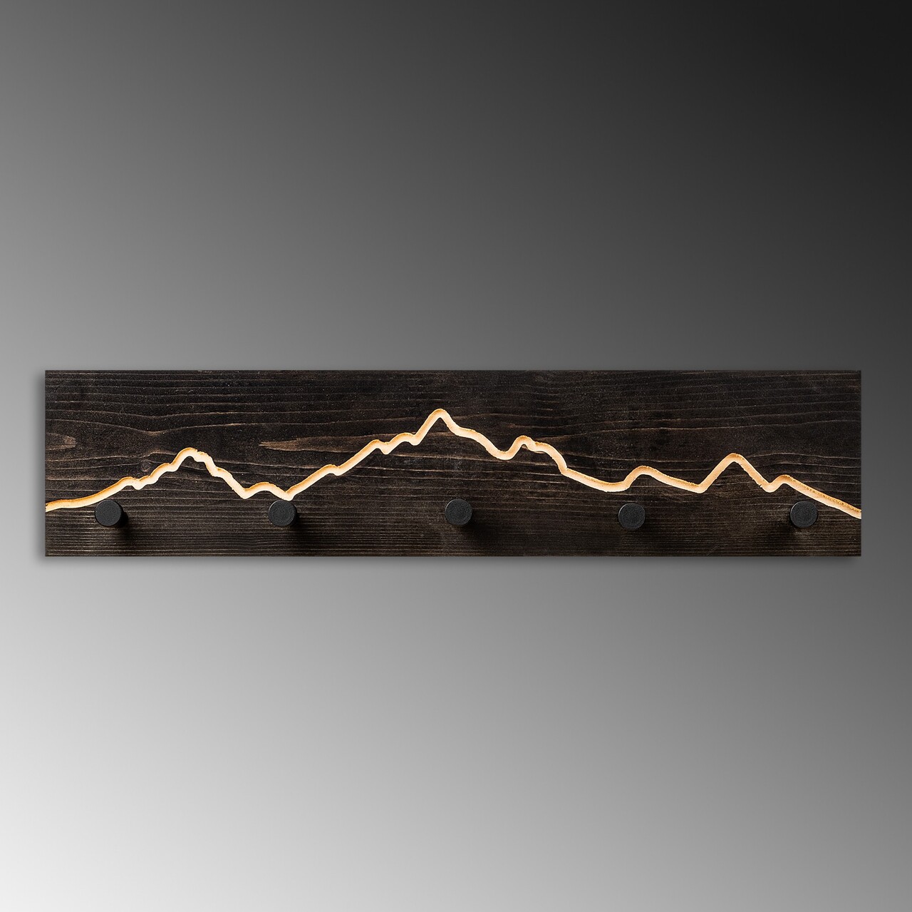 Cuier de perete din lemn, Mountain 1, Lățime: 60 cm Înălțime: 14 cm Adâncime: 5 cm, Negru - view 5