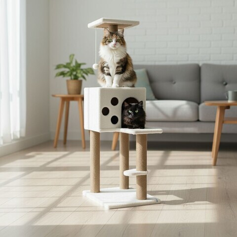 Casă pentru pisici, Paws & Whiskers, Orion, MATERIAL TEXTIL WELSOFT, Alb