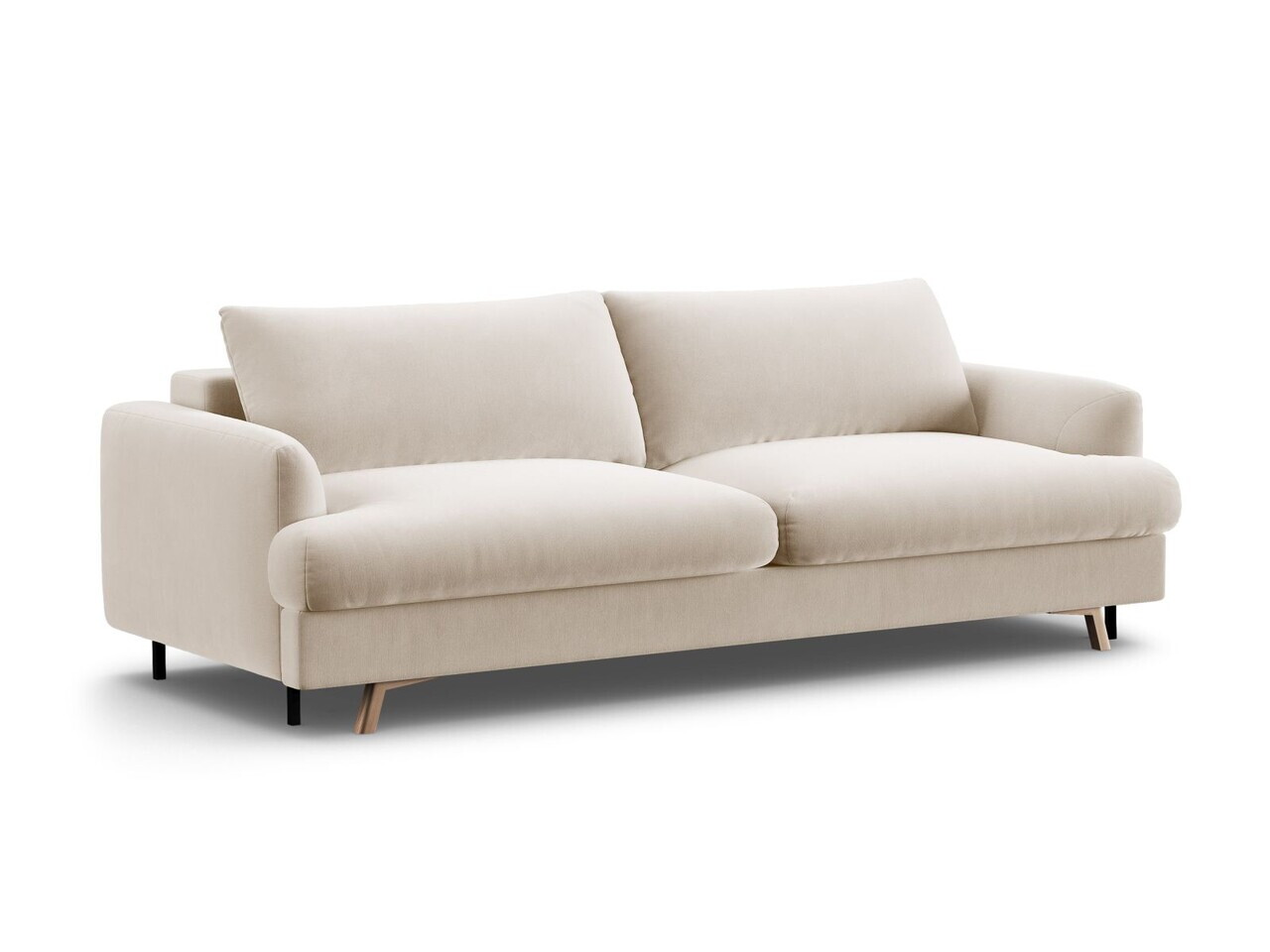 Canapea extensibila 3 locuri, Naomi, Micadoni Home, 233x110x95 cm, catifea, bej — imaginea 4