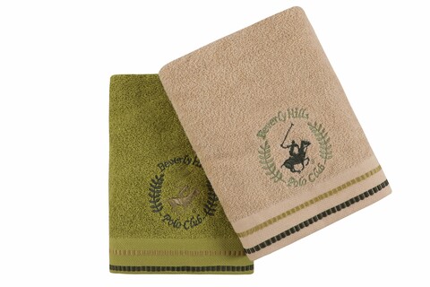 Set 2 prosoape de maini 408, beverly hills polo club, 50x90 cm, bumbac, kaki/crem