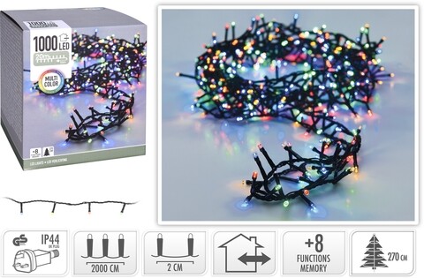Instalatie de Craciun, 1000 LED-uri, 2000 cm, lumina multicolor