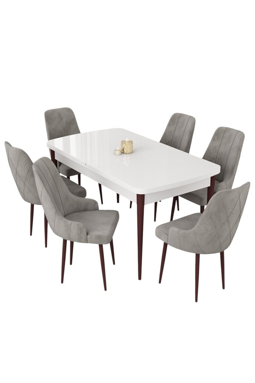 Set masa extensibila si scaune (7 piese), Hanah Home, Eta, Alb / Maro / Gri — imaginea 2