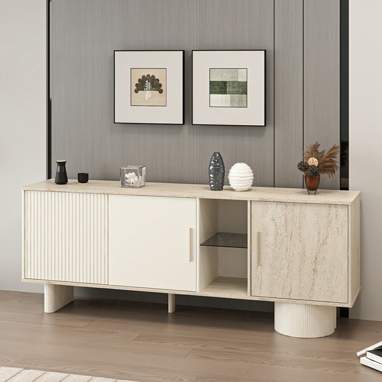 Consola, Hanah Home, Valento, 208x80x45 cm, Piatră Lunii / Travertin — imaginea 3
